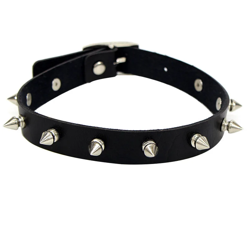 ปรับ Gothic Unisex หนังสังเคราะห์ Spike Rivet Choker สร้อยคอ Punk เครื่องประดับคอสเพลย์ Props 42ซม.วางการจัดส่ง