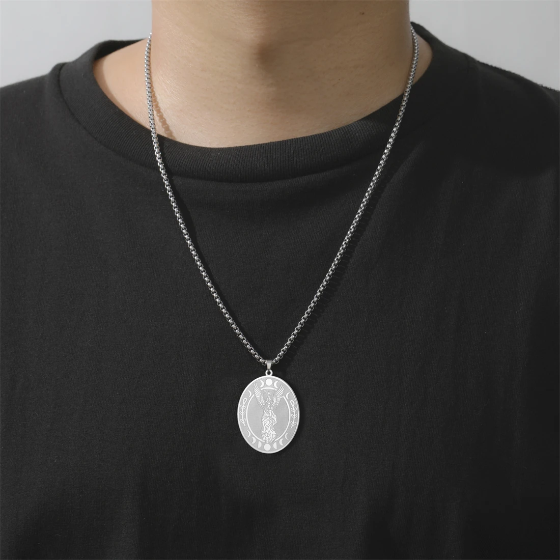 EUEAVAN ليليث آلهة Sigil قلادة للنساء رجل خمر مرحلة القمر تميمة سلسلة بدلاية على الوجهين شخصية مجوهرات Gif