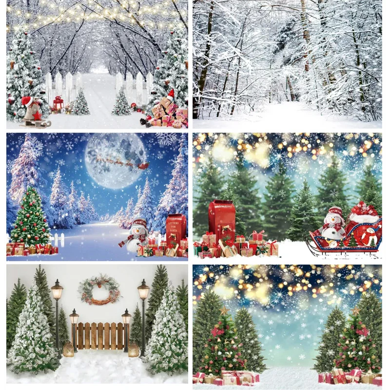 

Christmas Day Landscape Pine Forest Photography Backdrops Mountain Snow Nature Background Winter Sky New Year Photo Props TW-03