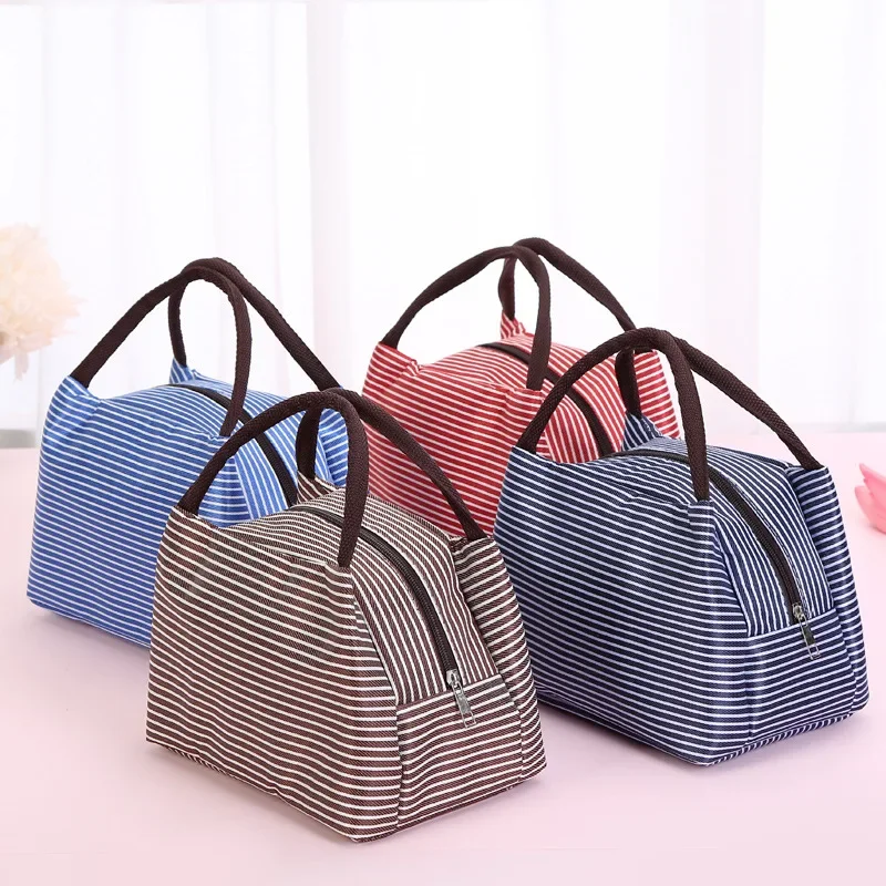 Portable Lunch Bags Striped Thermal Insulation Lunch Box Storage Bag 2024 Kids Lunch Bag Refrigerator Bag