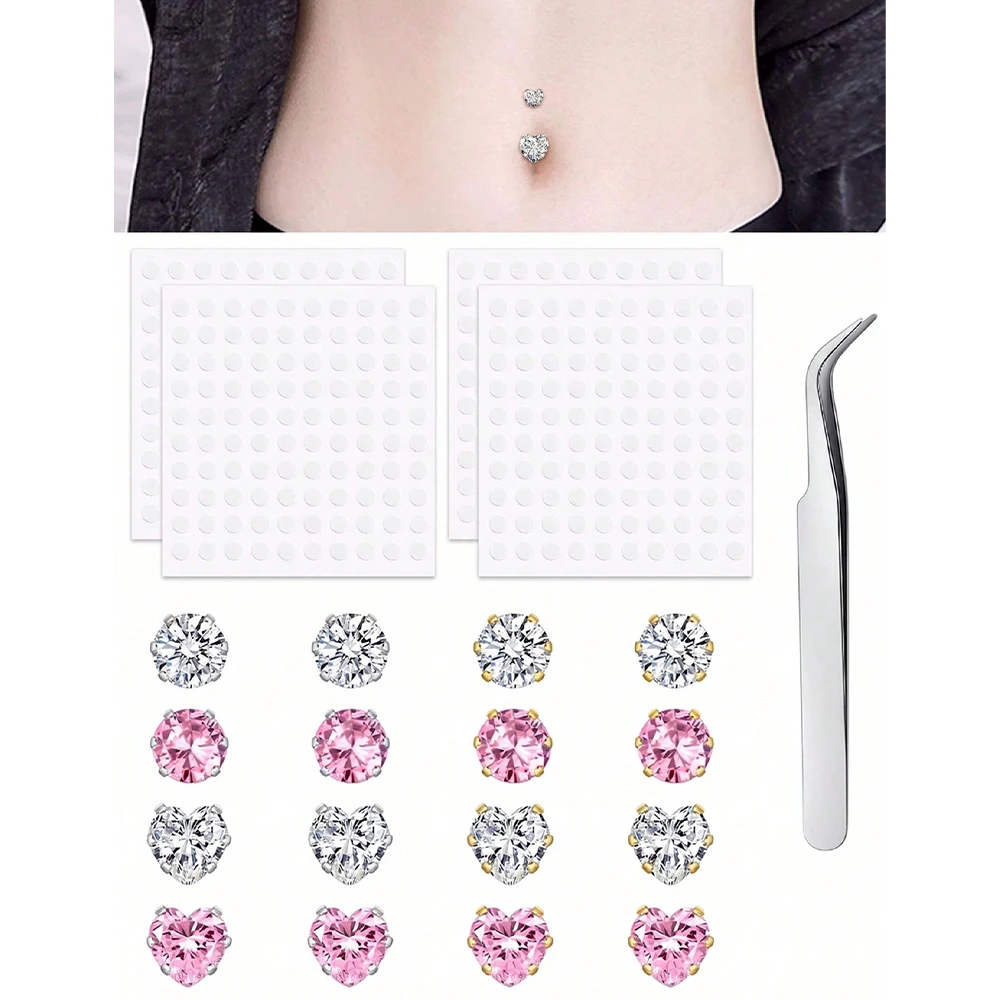 Anneau de nombril fantaisie en acier inoxydable avec zircon cubique en forme de cœur, sans perçage, bijou de nombril imitation