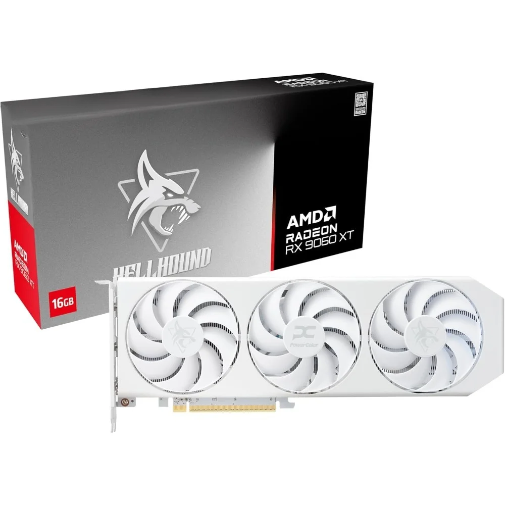 أجهزة الكمبيوتر وملحقاتها AMD Radeon RX 9060 XT 16GB GDDR6 بطاقة فيديو Hellhound Spectral White Gaming