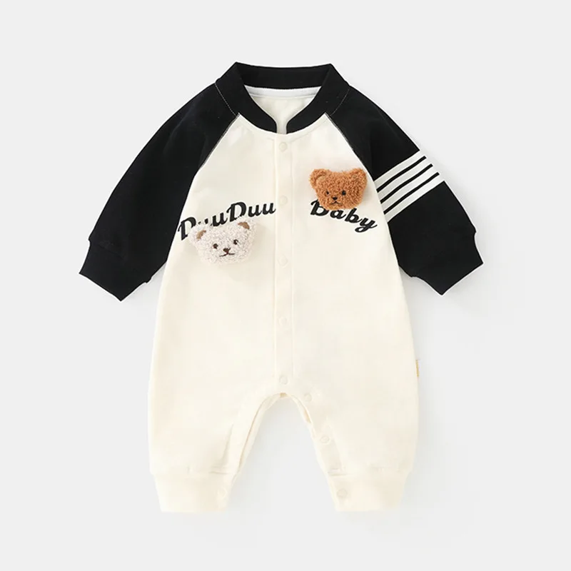 

Somenie Unisex Baby Onesie Outdoor Clothing for Spring Autumn with cute bear charm Boys Girls Long-Sleeved Romper 3-6-9-12M