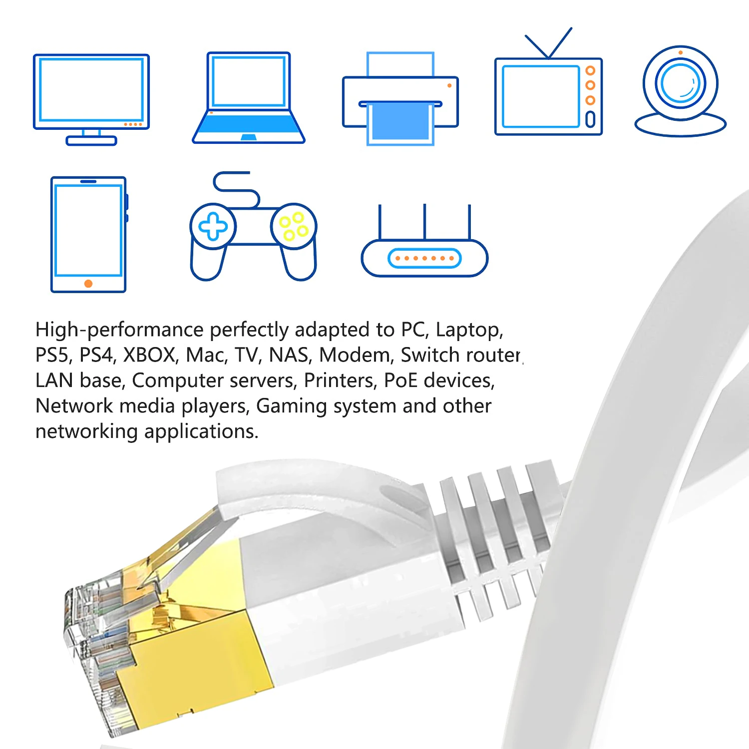 Cat6 Ethernet Cable 10Gbps Network Cable Flat Lan Cable for Router Gold-plated RJ45 Laptop Network Cable Patch Cord Cat 6