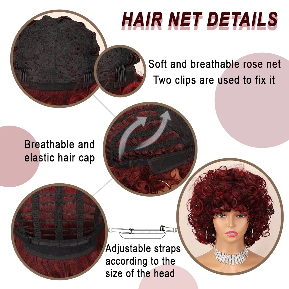 Short Curly Wigs for Black Women Soft Black to Red Big Curly Wig with Bangs Afro Loose Cute Curls Heat Resistant Synthetic Wig