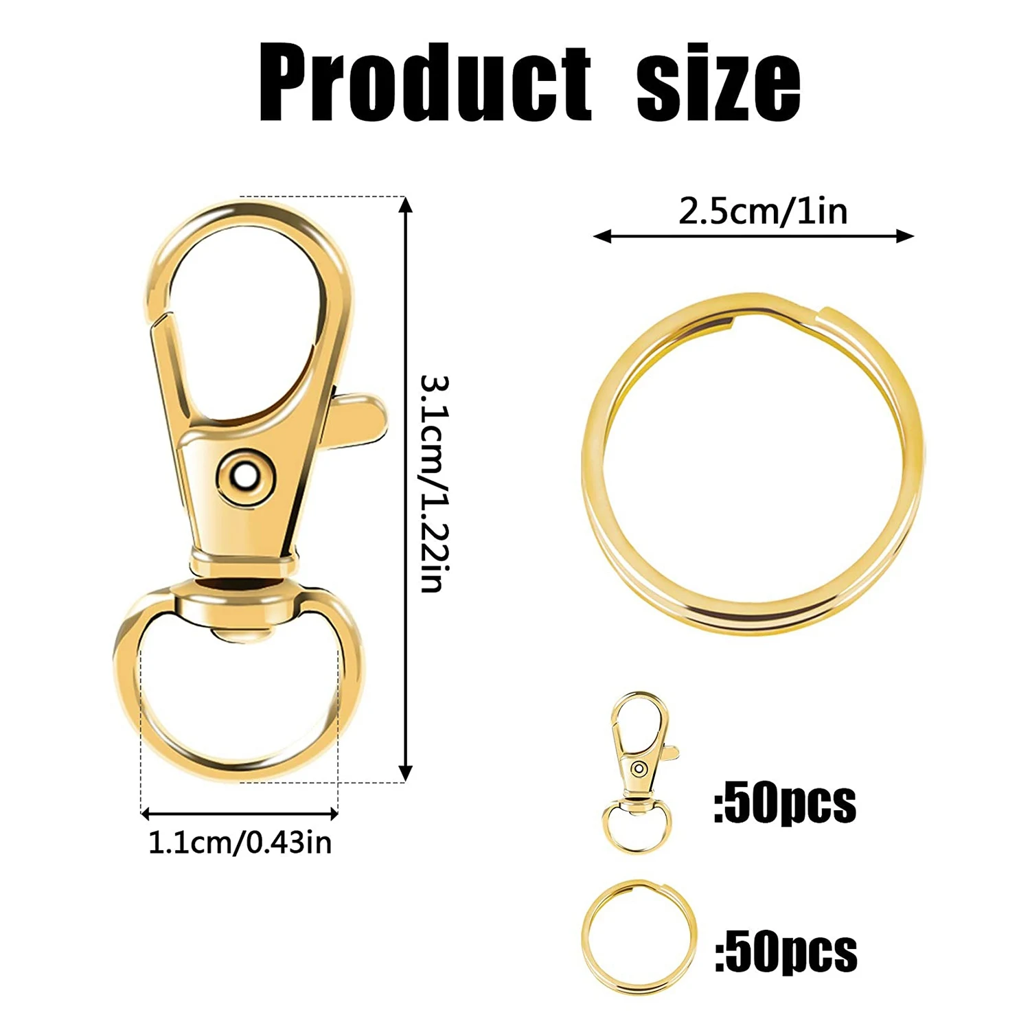 100 Stück Dreh verschlüsse Lanyard Karabiner haken mit Schlüssel ringen, Schlüssel anhänger Clip Haken Hummer Krallen verschlüsse für Schmuck DIY Handwerk