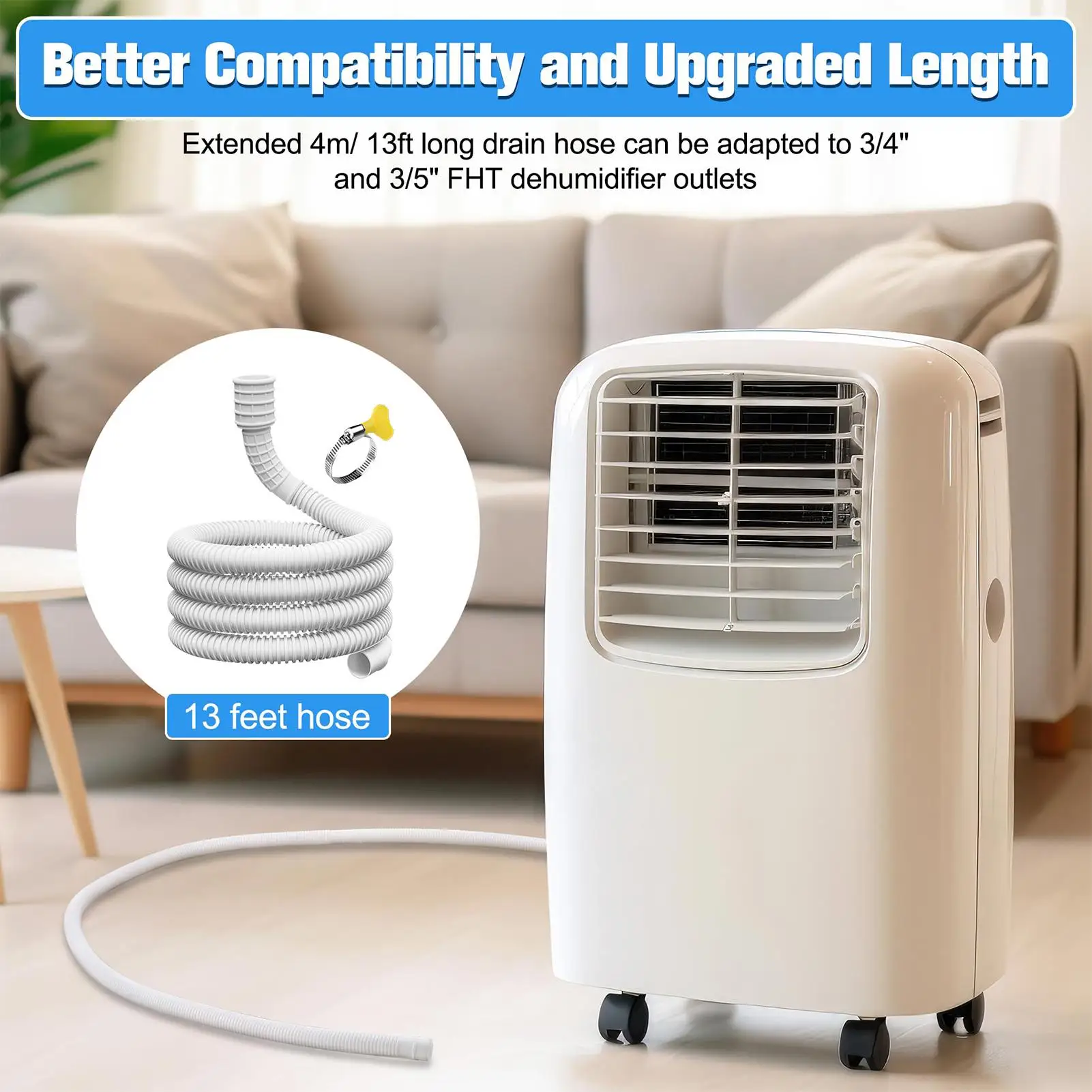 3/4m AC Drain Hose Inner Diameter Leakproof Flexible Pipe Connector Clamp Dehumidifier Washing Machine Water Drainage Hose