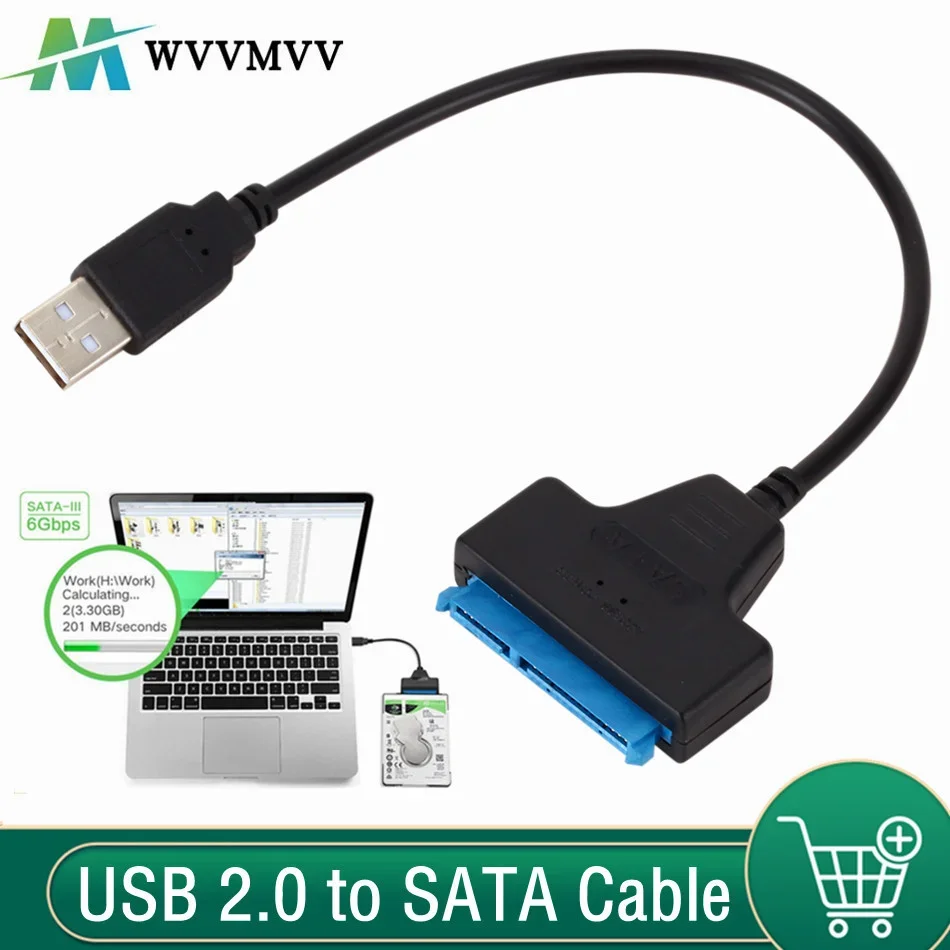 Adaptateur de câble USB 2.0 vers SATA 22 broches, ligne de convertisseur HDD SSD, fil de rette allergique pour disques durs 2,5 pouces pour disque