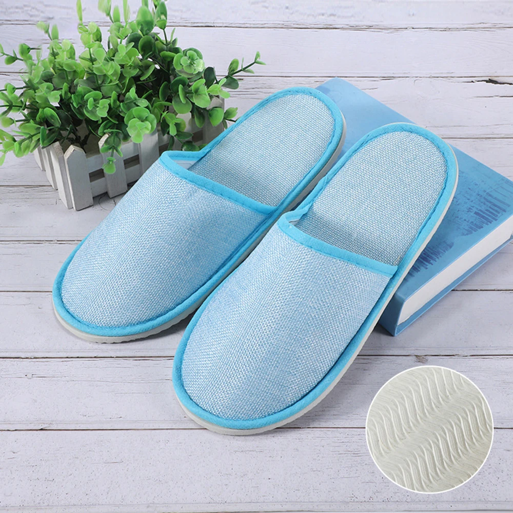 

1Pair Solid Color Flip Flop Slippers Wedding Shoes Hotel Non-slip Slippers Shoes Home Four Seasons Linen Loafer Guest Slippers