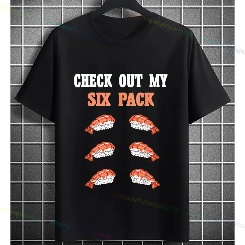 Camiseta gráfica divertida para gimnasio de seis paquetes para hombre, camiseta de algodón puro de manga corta con estampado de dibujos animados para todas las estaciones