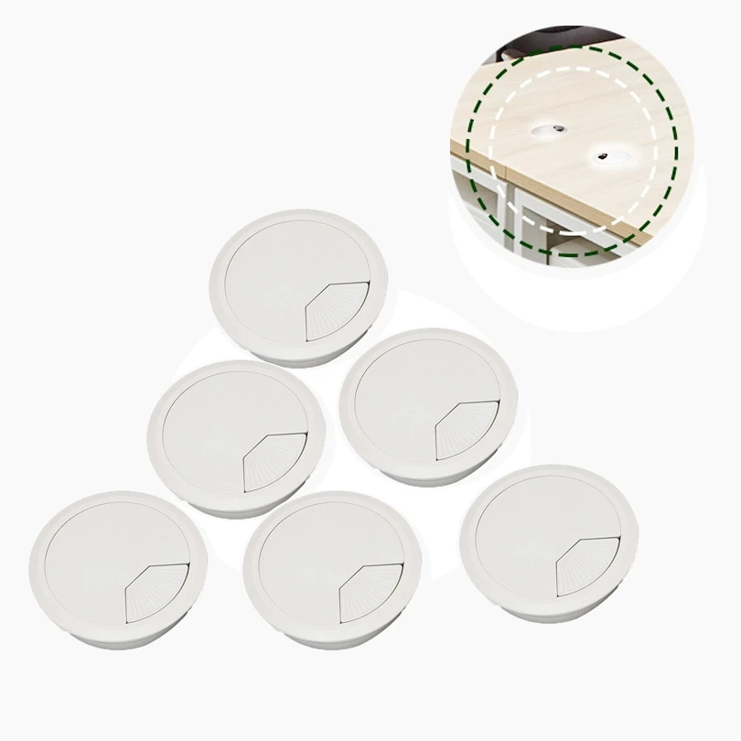 6Pcs 50Mm พลาสติก ABS สีขาวโต๊ะสายเคเบิล Grommet สาย Tidy เคเบิ้ลจัดโต๊ะคอมพิวเตอร์ตาราง