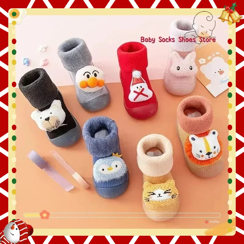 لطيف الشتاء سميكة طفل حذاء طفل صغير الجوارب الطابق أحذية لينة أسفل داخلي عدم الانزلاق أحذية دافئة حذاء طفل صبي طفلة الأحذية