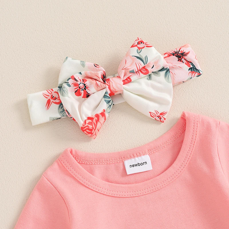 Baby Girl Clothes Newborn Baby Girl Coming Home Outfit 0 3 6 Months Long Sleeve Romper  Letter Print Floral Jumpsuit Bow