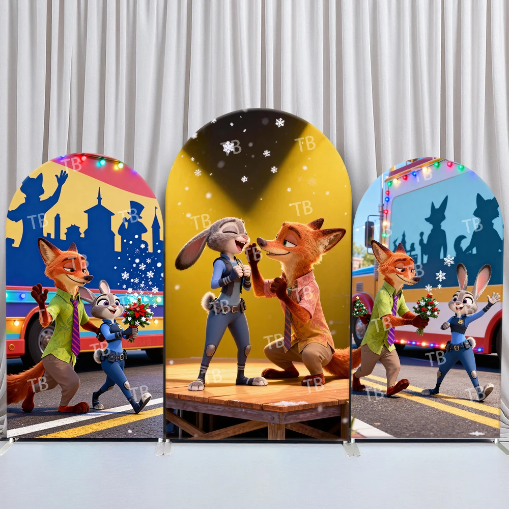 

TB Zootopia Arch Backdrop Cover Christmas Stage Bouquet Theme with Judy Nick Decor Kids Birthday and Baby Shower Photo Booth