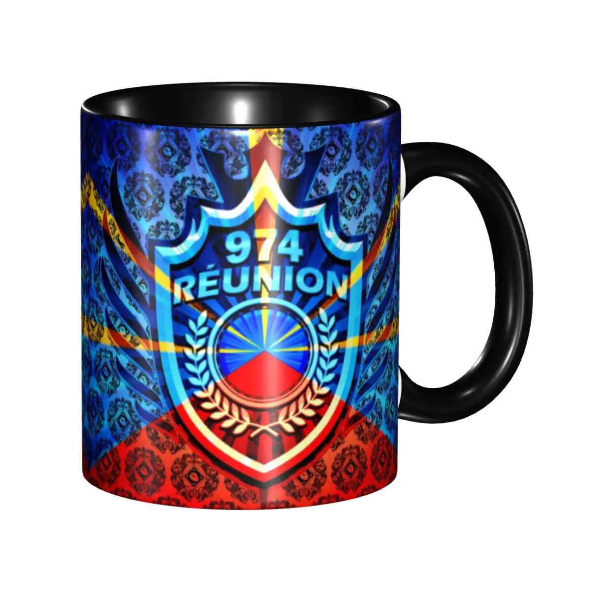 

Personalized 974 Reunion Coffee Mug DIY Maveli Coat Of Arms Ceramic Tea Milk Cups