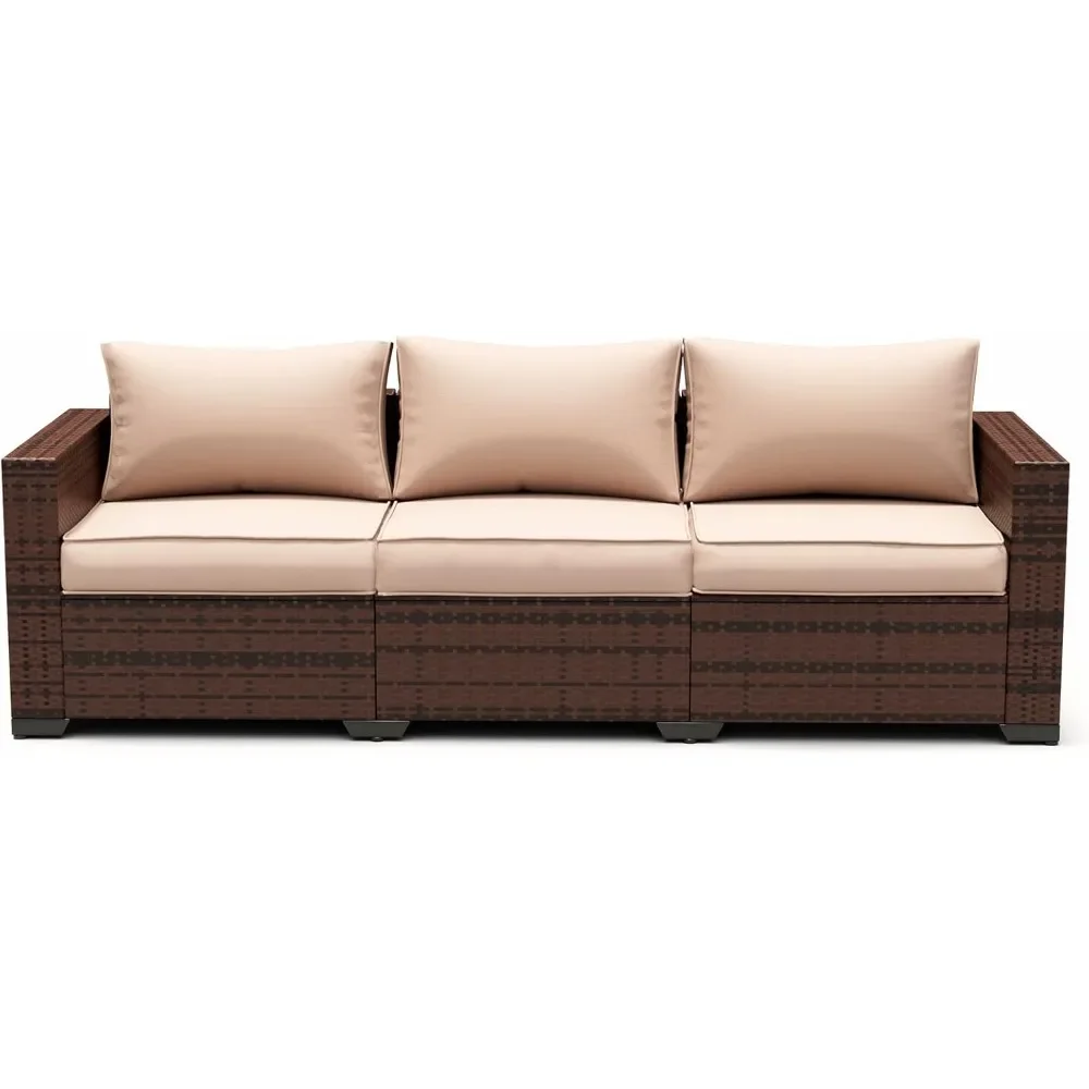 

3-Seat Patio Wicker Sofa, Outdoor Rattan Sectional Couch, Steel Frame, Furniture Cover, Non-Slip Cushion, Deep Seating