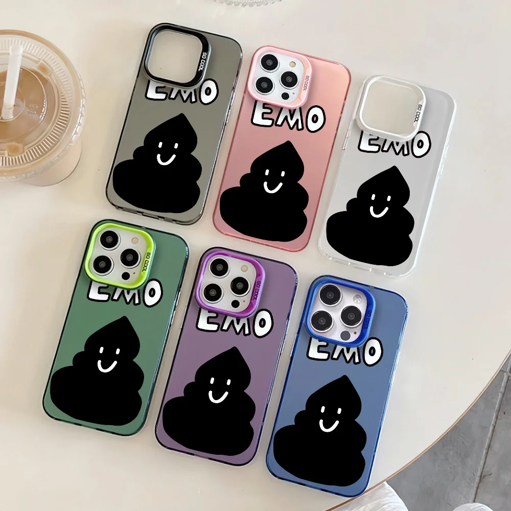 New head illustration EMO Phone Case For iphone11 12 13 14 15 16 Pro Max Plus  fashion laser colorful silver IMD cover