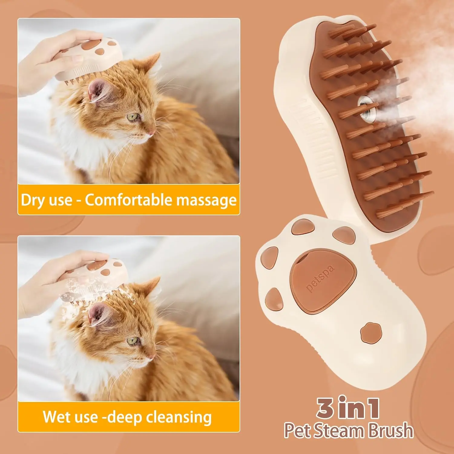 Pet Comb Cat Steam Brush New Upgrade Rechargeable Silicone Self-Cleaning Spray Pet Brush Cat and Dog Hair Care Massage Tool