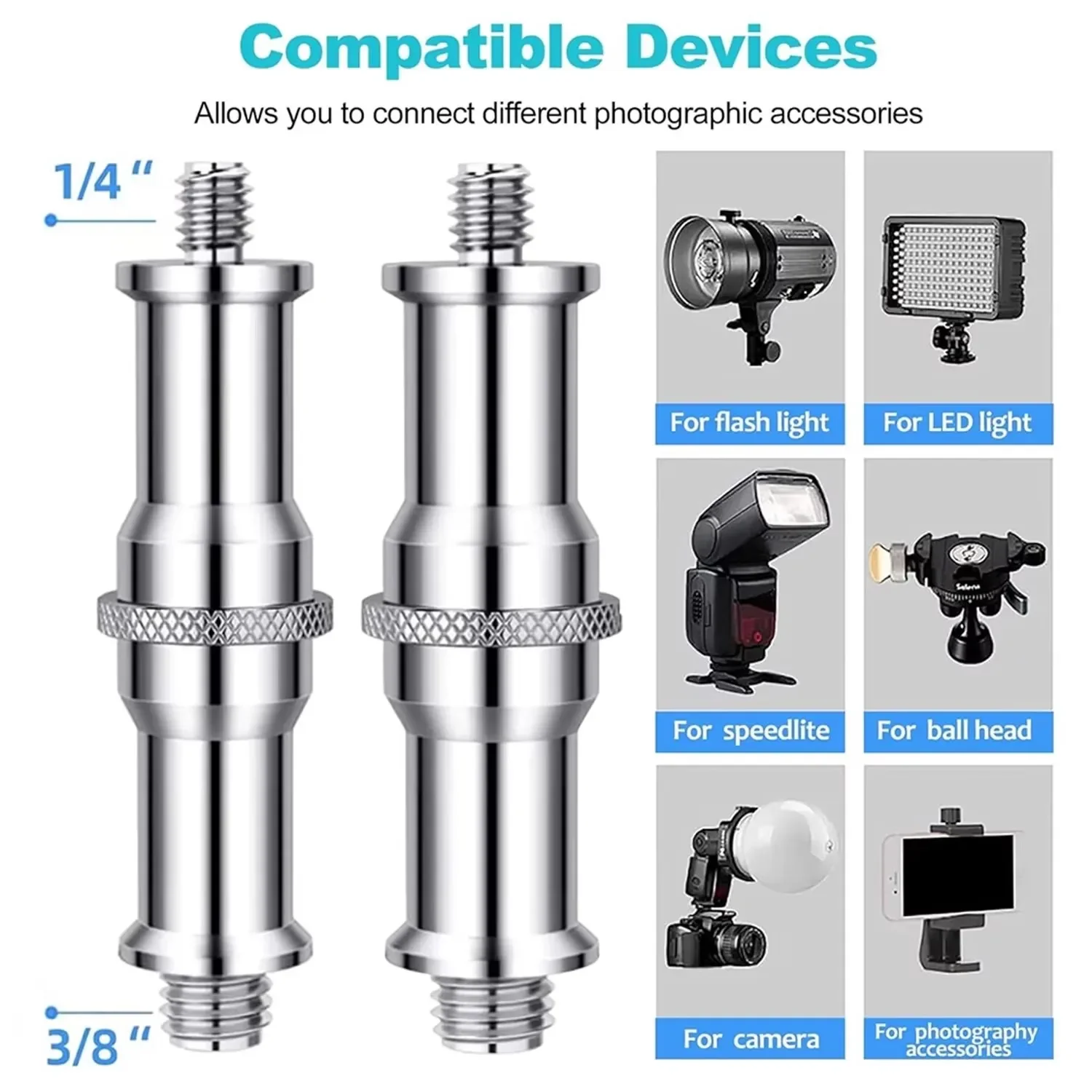 3/8 to 1/4 Adapter Thread Screw For Light Stand Tripod Photo Studio Kits Mount Ball Head 1/4