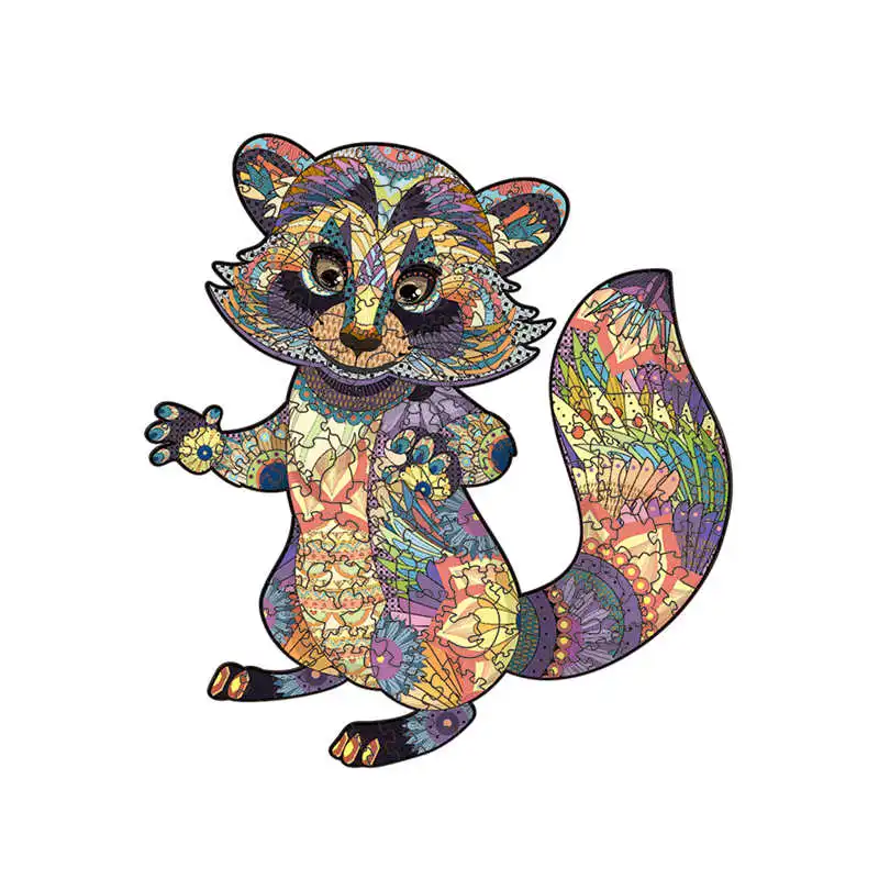 High Quality Wood Jigsaw Puzzle Raccoon Animal Wooden Puzzles for Adults Montessori Educational Toys Children Board Game Gift