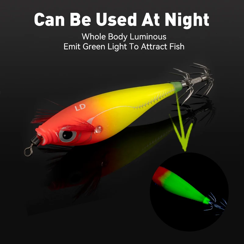 LEYDUN Luminous Horizontal Squid Jig Wood Shrimp Squid Hook 5pcs Fishing Lures LEYDUN Octopus Cuttlefish Shrimp Saltwater Baits 썸네일 5