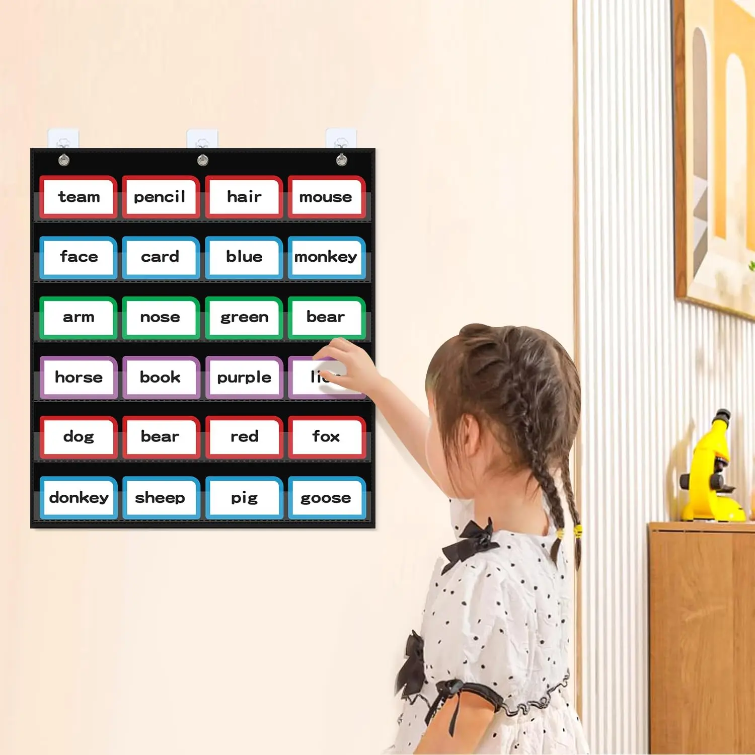 Bagan Saku Standar untuk Dinding Pengajaran Kelas Perlengkapan Pendidikan 6 Saku untuk Penggunaan Homeschool dan Sekolah