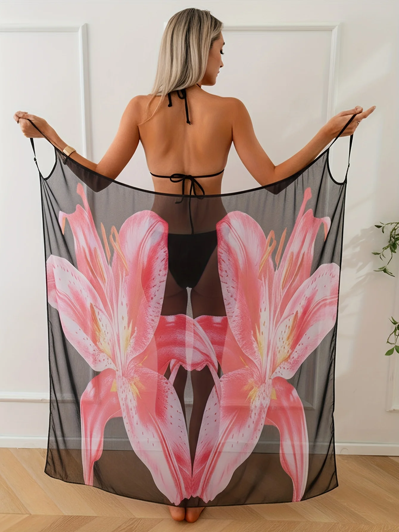 

European & American New Fashion Floral Print Holiday Style Women's One-Piece Wrap Dress with Multiple Wearing Styles & Cape