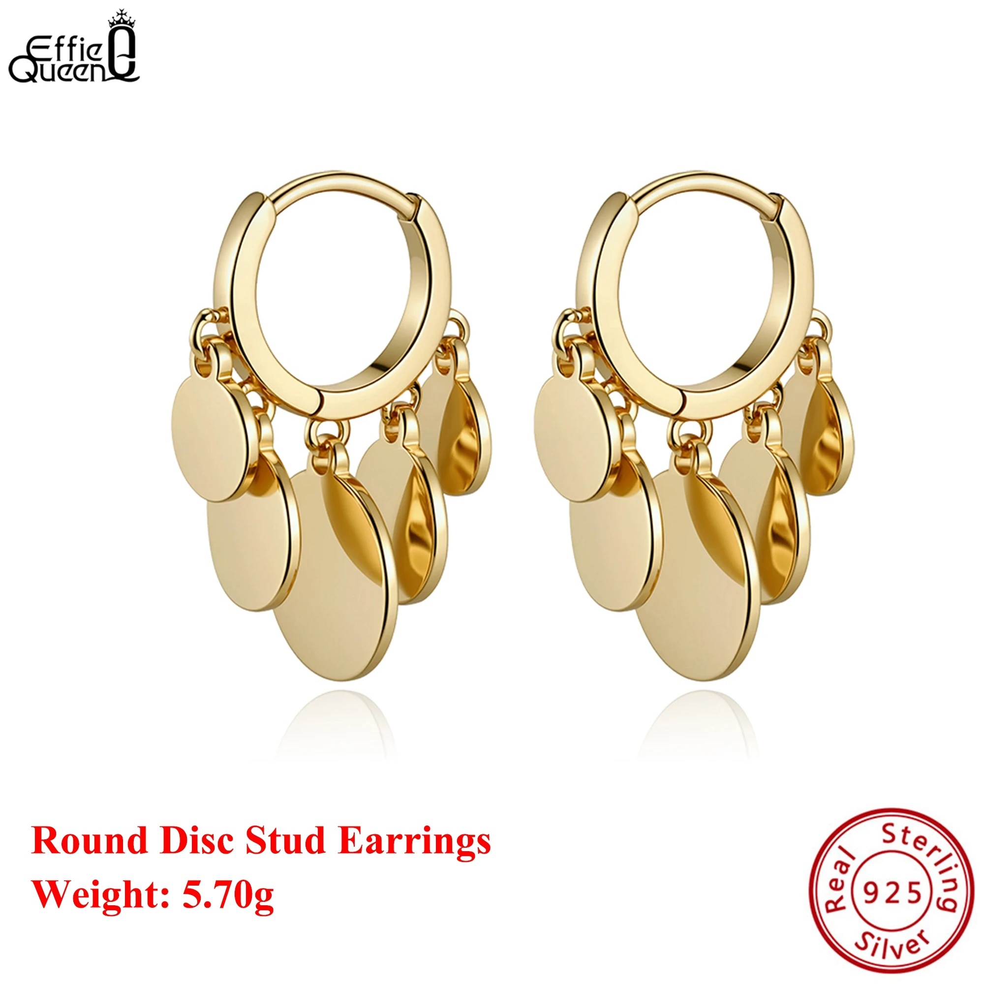 

Effie Queen 100% 925 Sterling Silver 14k Gold Round Disc Stud Earrings Simple Jewelry for Women Ear Accessory Banquet Gift GAE18