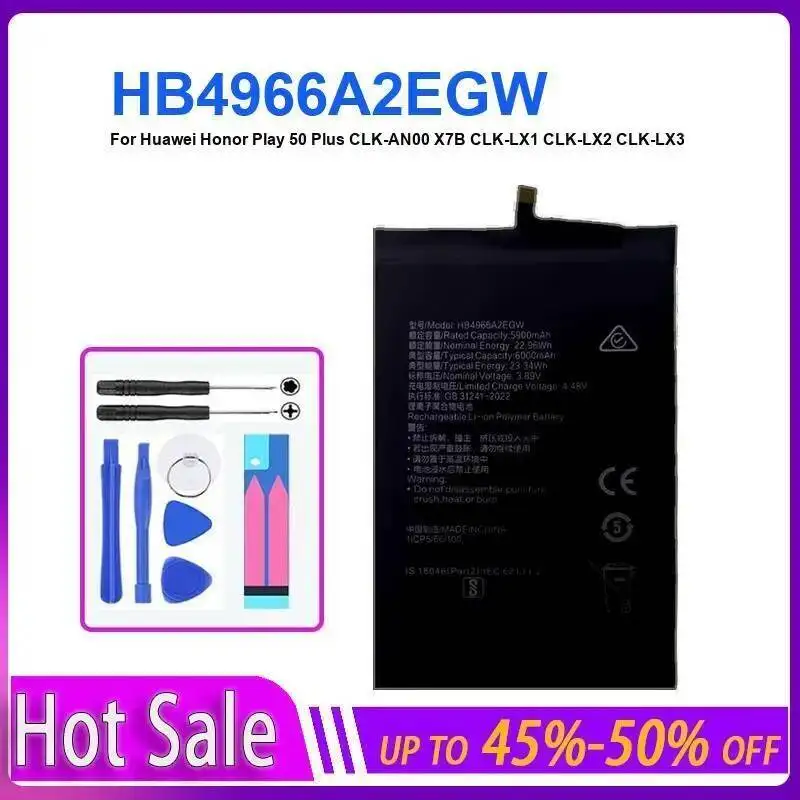 Mobile Phone Battery For Huawei Honor Play 50 Plus Clk-AN00 X7B Clk-LX1 Clk-LX2 Clk-LX3 HB4966A2EGW 6000Mah