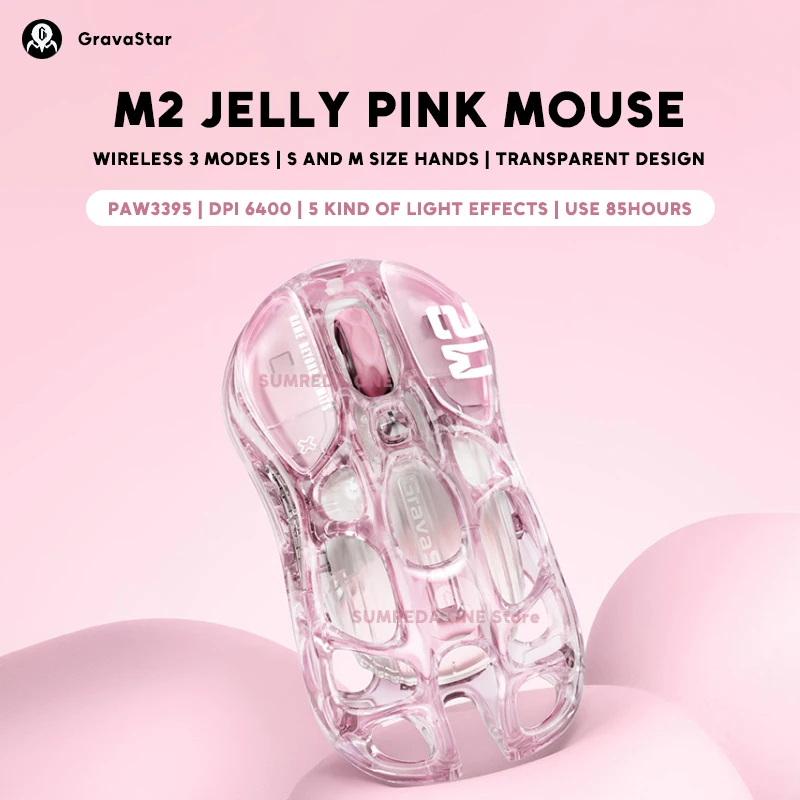 GravaStar Mercury M2 M1 Wireless Gaming mouse Alloy PAW3395 1K 4K 26000DPI BT 2.4G Wired Hollow design RGB Gaming Mouse Gifts