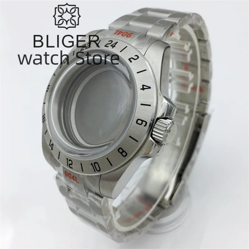 BLIGER 40mm Explorer 2 Case Solid bezel Dome Glass Fit NH34 NH35 NH36 ETA2824 PT5000 movement Stainless Steel Watch Case