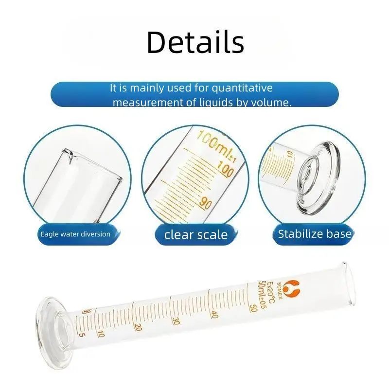 1PCS New Professional Thick Glass Graduated Measuring Cylinder Set 5ml 10ml 25ml 50ml 100ml Measuring Cylinder Kit for Lab Suppy