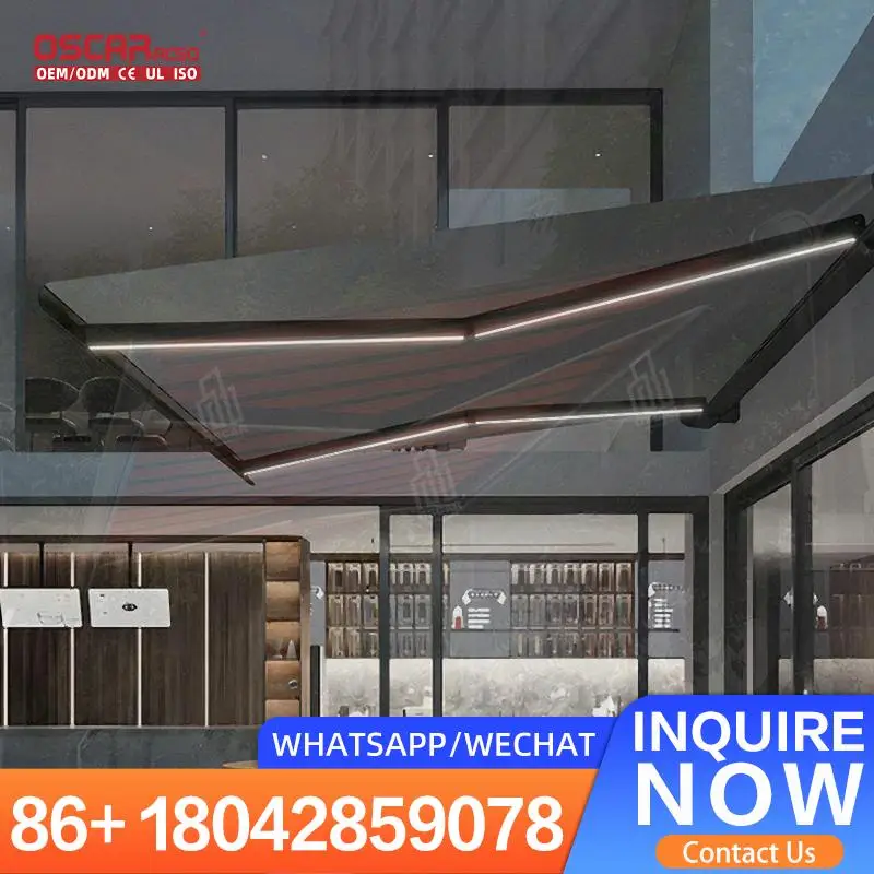 

Retractable Rain proof Awnings with Light for Balcony Courtyard Outdoor Waterproof Expandable Shades Retractable Awning
