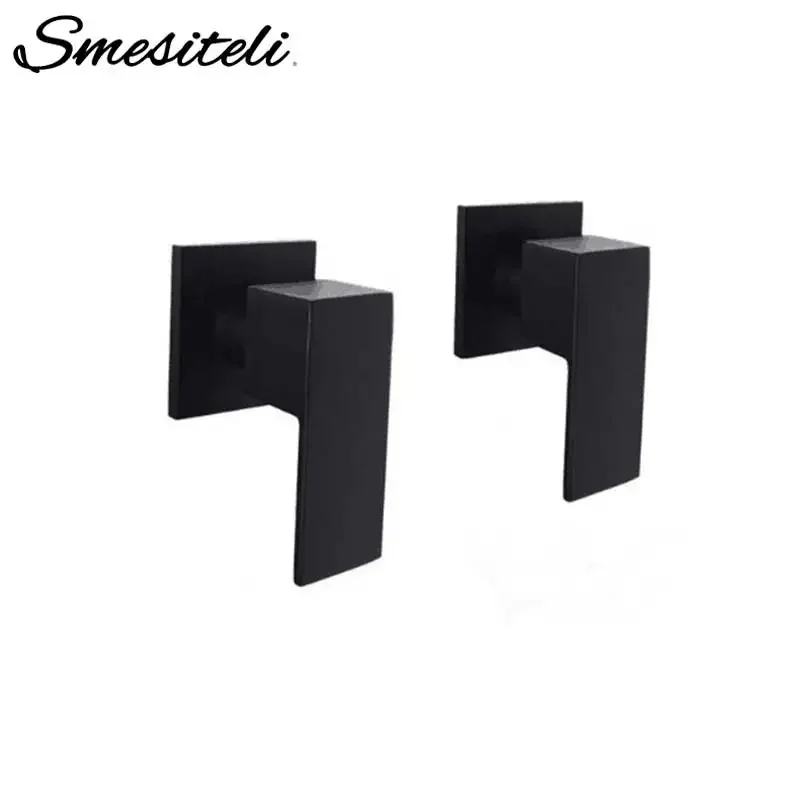 

New Arrival Watermark Square Style Wall Mounted 1/4 Turn Bath Tub Solid Brass Black Tap Mixer Spout Wels Hot & Cold Shower Set