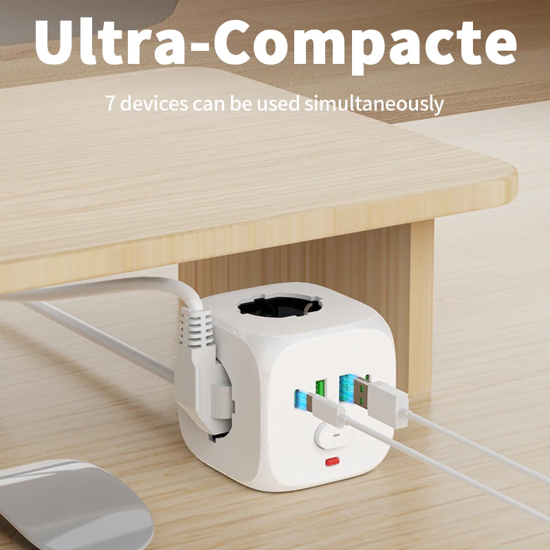 قطاع الطاقة مقبس الحائط موسع مع 2 متر تمديد خط 3 منافذ التيار المتناوب 2 منافذ USB و 2 نوع C 7 في 1 الاتحاد الأوروبي التوصيل شاحن التبديل #2