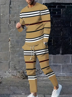Spring And Fall Men's Long Sleeve Pant 2pcs Sets Red And Blue Striped 3D Print Man Set Everyday Fashion Men Long Sleeved T-shirt