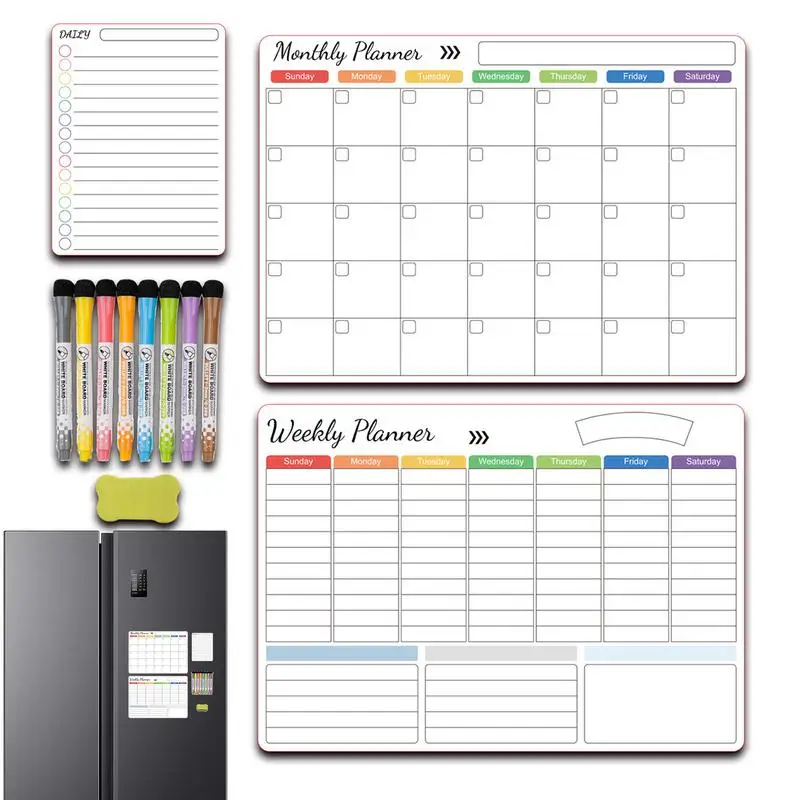 2pcs Magnetic Refrigerator Dry Erase Calendar Calendar Fridge Magnet Sticker Board Planner Clear Monthly Planner Fridge Calendar