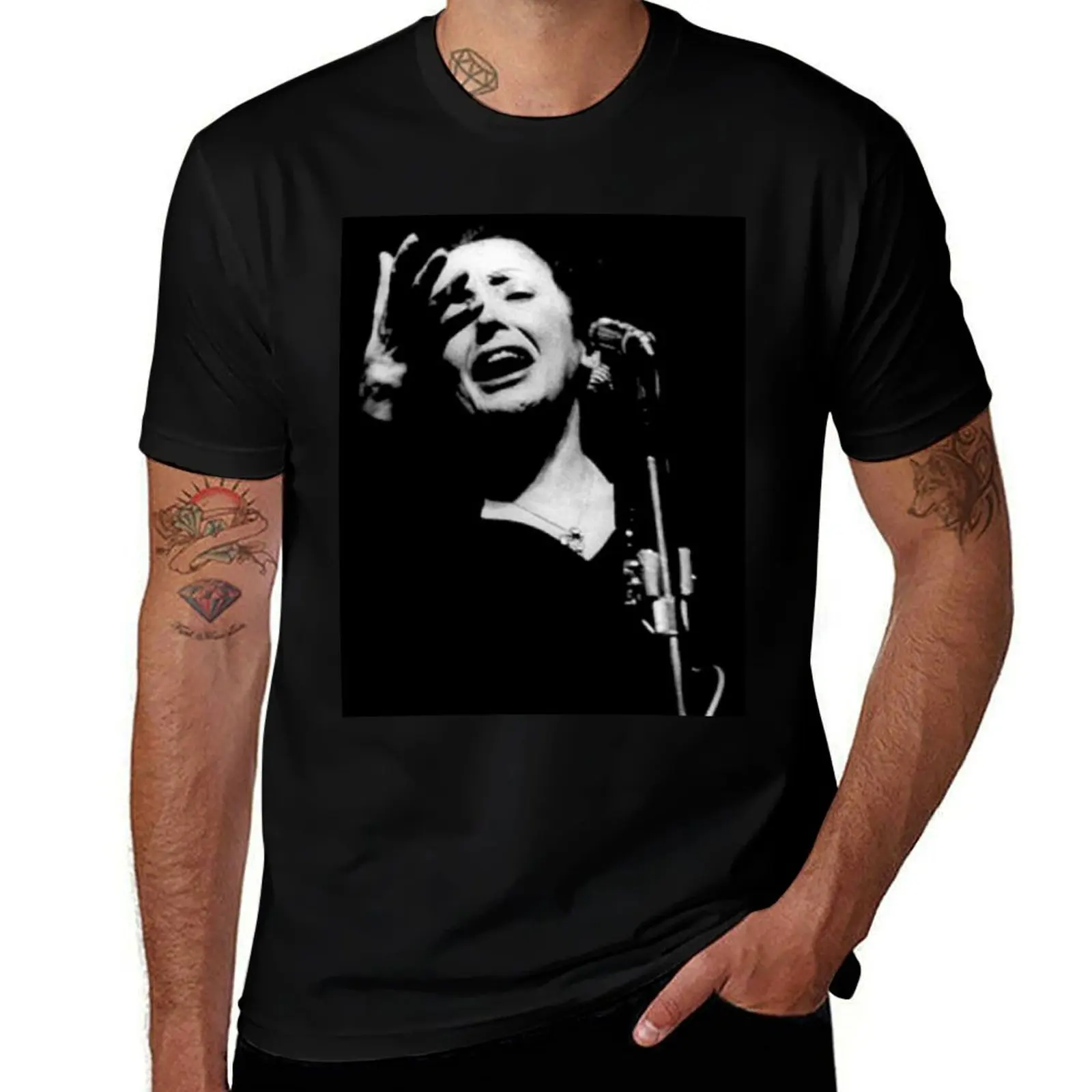 ?dith Piaf T-Shirt Casual Loose Short Sleeve Tee for Men