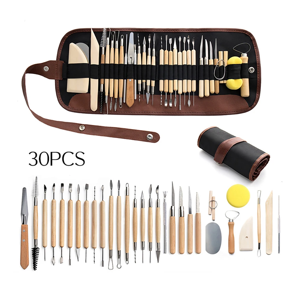 30pcs Diy Pottery Clay Tools Sculpting Kit Sculpt Smoothing Wax Carving Ceramic Polymer Shapers Modeling Carved Ceramic