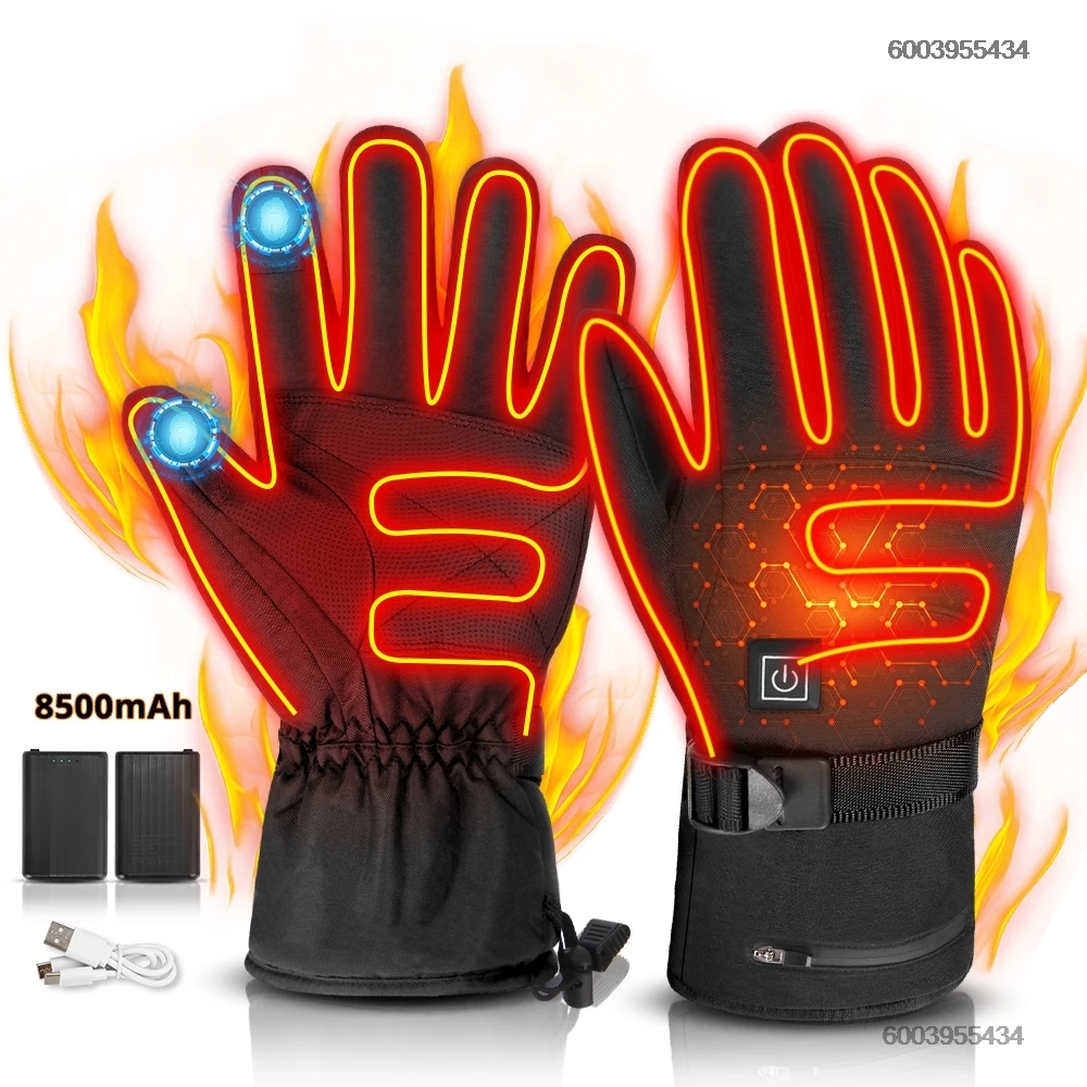 

Зимние перчатки с подогревом, 8500 мАч, перезаряжаемые перчатки с подогревом для мотоцикла, уличные ветрозащитные мотоциклетные перчатки с электрическим подогревом, лыжные перчатки для мужчин