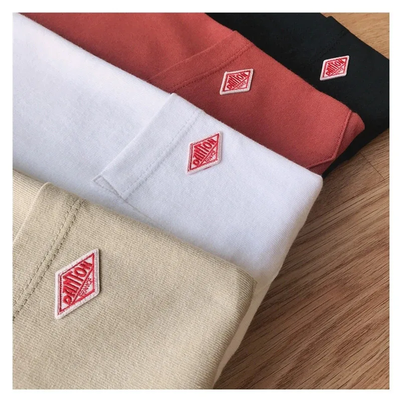 Japan Men/Women Fashion Tees Sells Well Embroidery Pure Cotton Short Sleeve Loose T-shirt Simple Basic Round Neck Pocket Top image 6