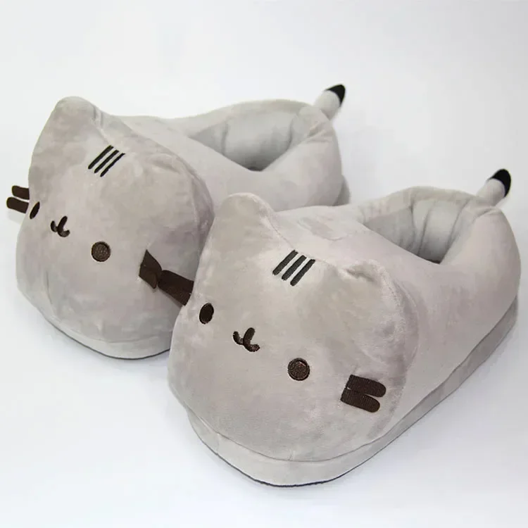 Cartoon Full Covered Cat Slippers Warm Winter Slides Soft Plush Doll Indoor Cute Anime Bedroom Shoes  Home Use