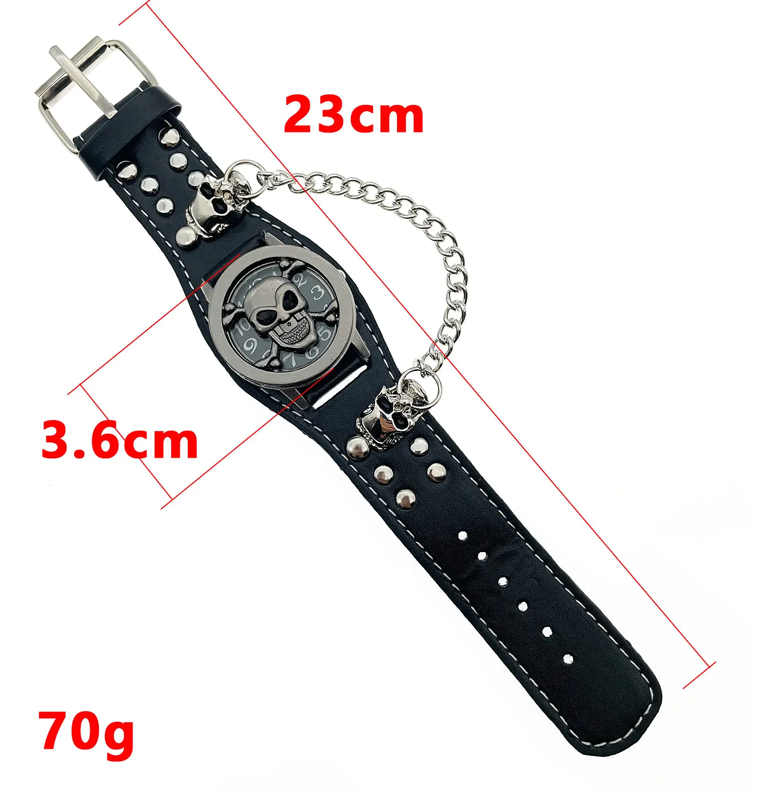 New Leather Flap Dial Chain Skull Gothic Matching Men's Watch Quartz Clock Halloween Gift Box