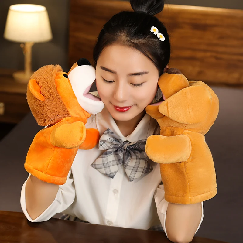 25cm Kawaii Animal Elephant Monkey Lion Dog Stuffed Plush Hand Puppets Educational Toys For Family Playgame Time Doll