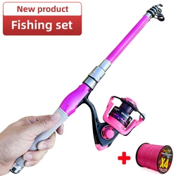 1.5-2.4m Lure Spinning Fishing Rod Reel Set EVA Handle Carbon Fiber Telescopic Fishing Pole 5.2:1 High Speed Reel For Beginners