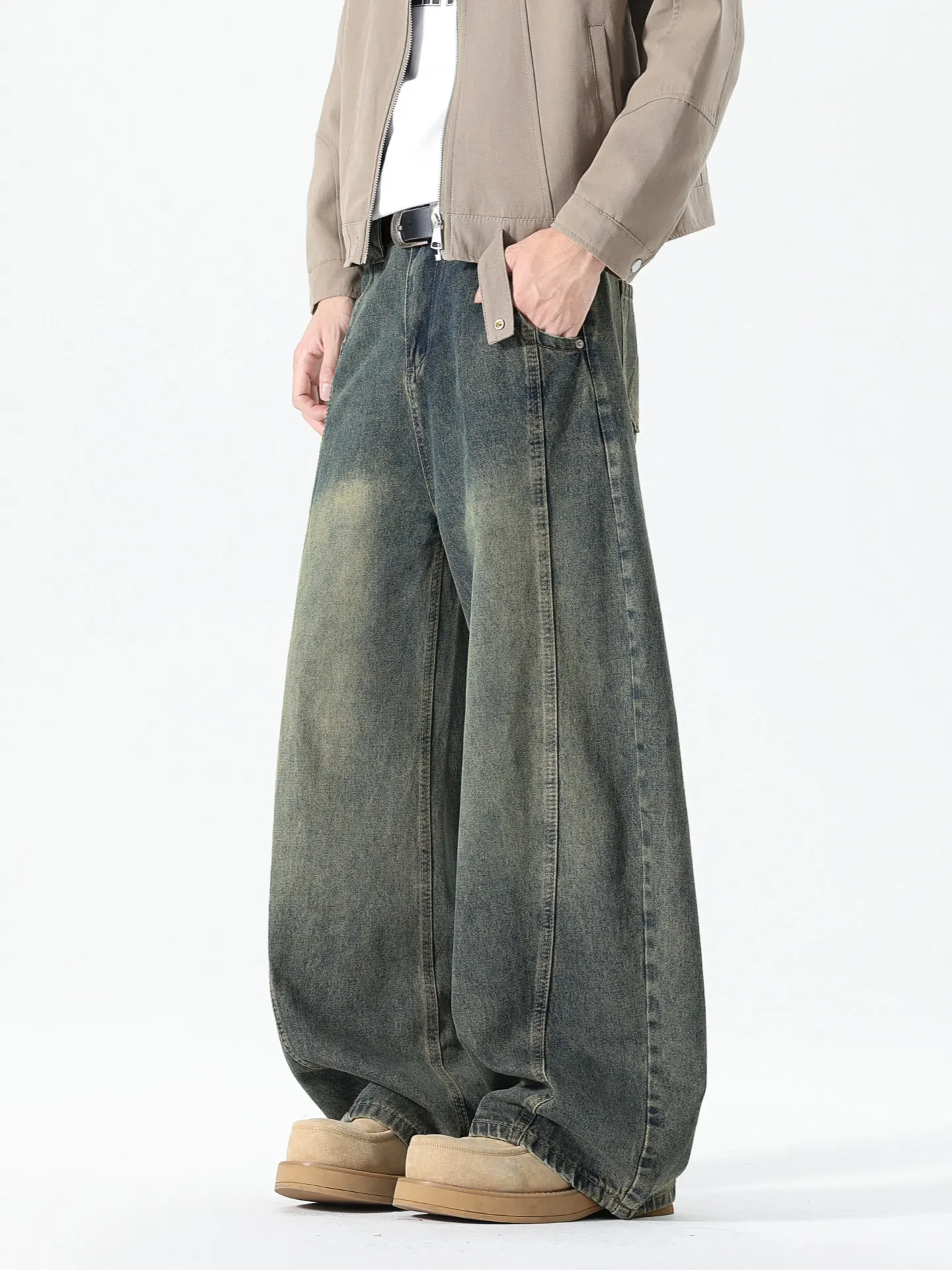 

Мужские джинсы Waed Vintage с широкими штанинами, дизайнерские, с элементами деконструкции, прямые, свободные, осенние