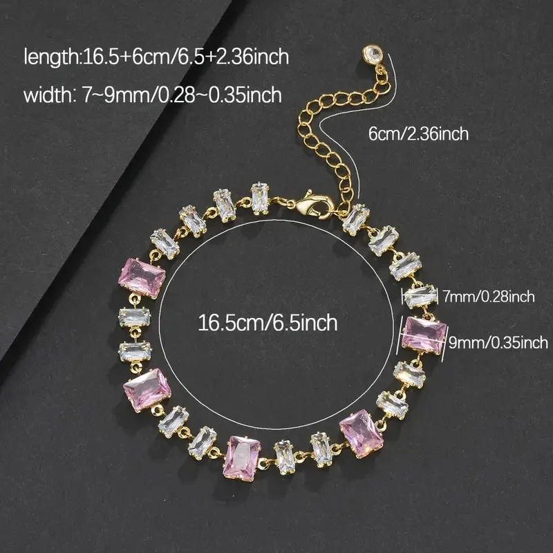 

Women Adjustable Square Pink Clear Layered Bracelet Sparkling Synthetic Gemstone Elegant Jewelry