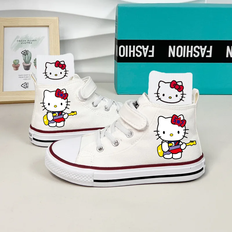

Лидер продаж, повседневная обувь Sanrio для девочек «Hello Kitty», студенческая парусиновая обувь Kawaii Gaobang, детская дышащая обувь с героями мультфильмов на весну и осень