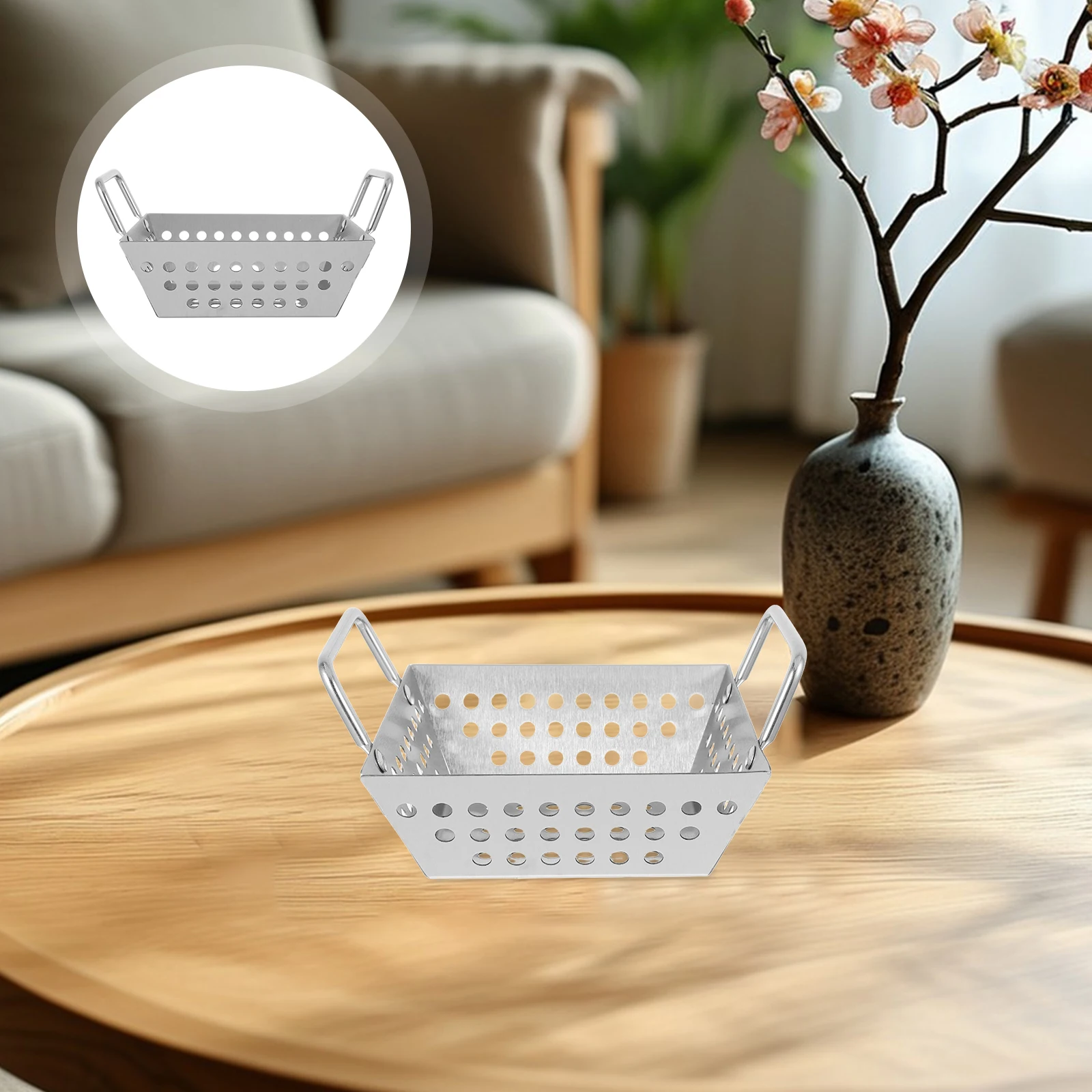 

Stainless Steel BBQ Basket for Grilling Vegetables 1 Pc Multifunctional Fry Drain Fruit Snack Basket High Temp Resistant Mesh