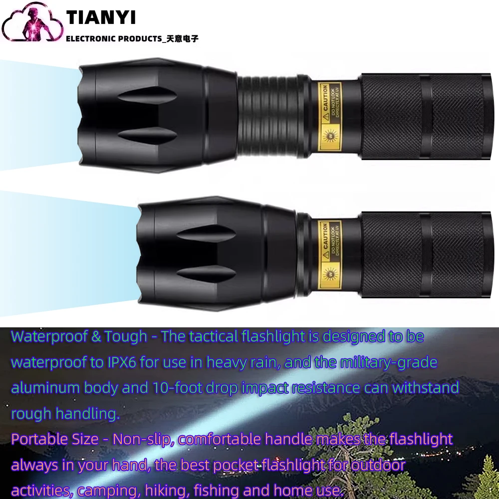 Flashlight LED Blue Light, Blue Torch Hunting Type-c Rechargeable, Outdoors Zoom Blood Tracking Light for Hunting Tactical torch